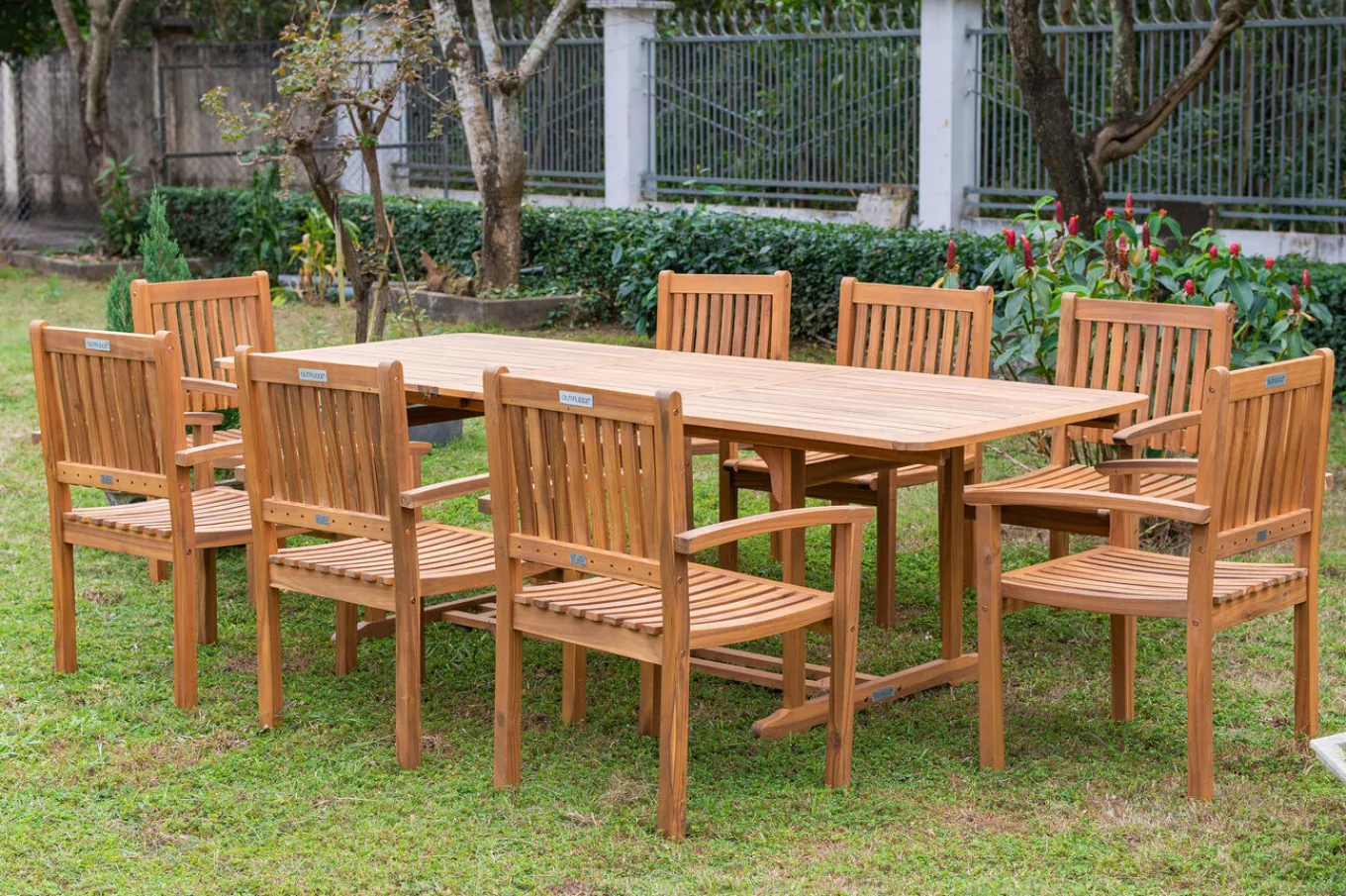 Online Garten-Essgruppe, natur, Akazie, Ausziehtisch 150/200 x 90 cm, 8 Armlehnensessel, FSC®-zertifiziertes Produkt Garten-Essgruppen|Akazien-Gartenmöbel