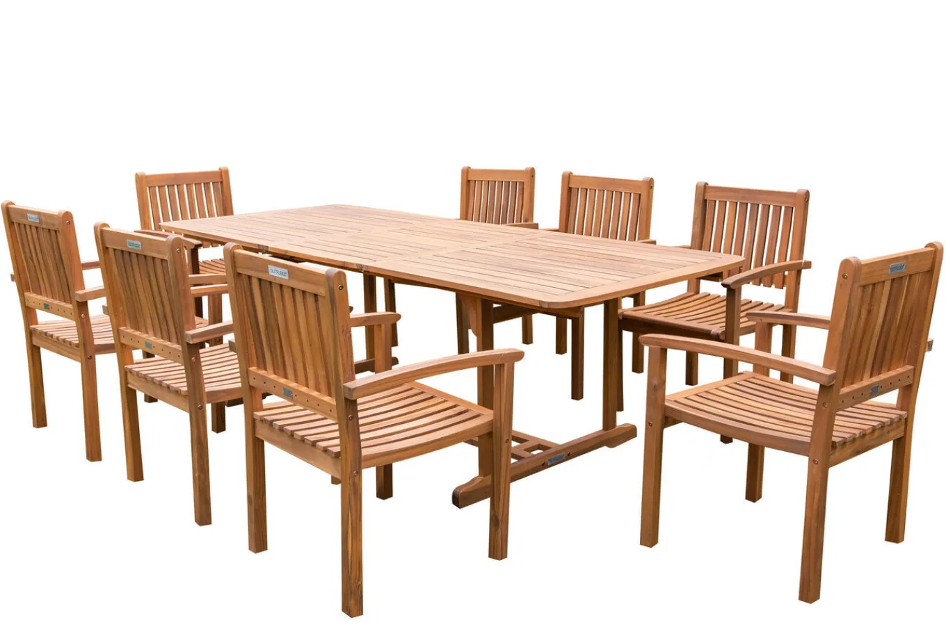 Online Garten-Essgruppe, natur, Akazie, Ausziehtisch 150/200 x 90 cm, 8 Armlehnensessel, FSC®-zertifiziertes Produkt Garten-Essgruppen|Akazien-Gartenmöbel