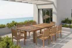 Garten-Essgruppe, natur, Akazie, Ausziehtisch 180/220/260 x 100 cm, 8 Gartenstühle, FSC®-zertifiziertes Produkt Akazien-Gartenmöbel