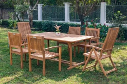 Outlet Garten-Essgruppe, natur, Akazie, Ausziehtisch 150/200 x 90 cm, 2 Klappstühle, 4 Armlehnensessel, FSC®-zertifiziertes Produkt Akazien-Gartenmöbel