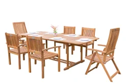 Outlet Garten-Essgruppe, natur, Akazie, Ausziehtisch 150/200 x 90 cm, 2 Klappstühle, 4 Armlehnensessel, FSC®-zertifiziertes Produkt Akazien-Gartenmöbel