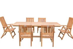 Outlet Garten-Essgruppe, natur, Akazie, Ausziehtisch 150/200 x 90 cm, 2 Klappstühle, 4 Armlehnensessel, FSC®-zertifiziertes Produkt Akazien-Gartenmöbel