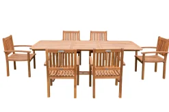 Best Garten-Essgruppe, natur, Akazie, Ausziehtisch 150/200 x 90 cm, 6 Armlehnensessel, FSC®-zertifiziertes Produkt Garten-Essgruppen|Akazien-Gartenmöbel
