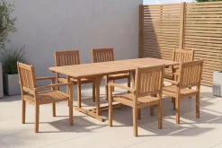 Best Garten-Essgruppe, natur, Akazie, Ausziehtisch 150/200 x 90 cm, 6 Armlehnensessel, FSC®-zertifiziertes Produkt Garten-Essgruppen|Akazien-Gartenmöbel