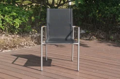 New Garten-Essgruppe, natur/anthrazit, Edelstahl/Textilene/Teakholz, Ausziehtisch 220/340x100cm, 6 Diningsessel, FSC®-zertifiziertes Produkt Edelstahl-Gartenmöbel