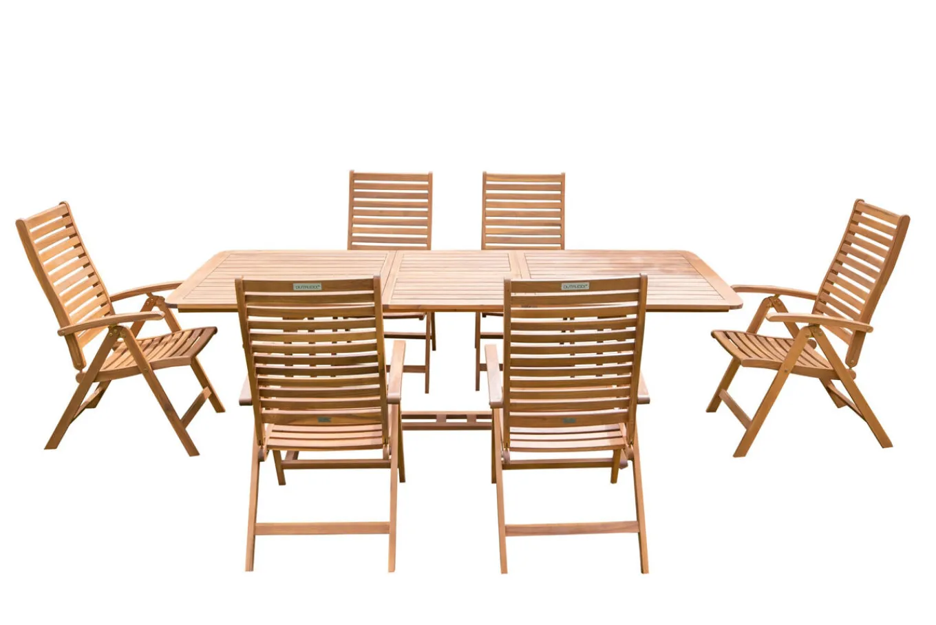 Clearance Garten-Essgruppe, natur, Akazie, Ausziehtisch 150/200 x 90 cm, 6 Klappstühle, klappbar, FSC®-zertifiziertes Produkt Garten-Essgruppen|Akazien-Gartenmöbel