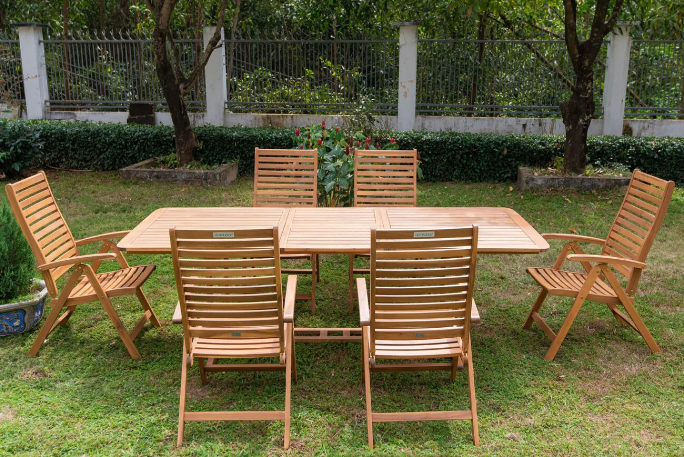 Clearance Garten-Essgruppe, natur, Akazie, Ausziehtisch 150/200 x 90 cm, 6 Klappstühle, klappbar, FSC®-zertifiziertes Produkt Garten-Essgruppen|Akazien-Gartenmöbel