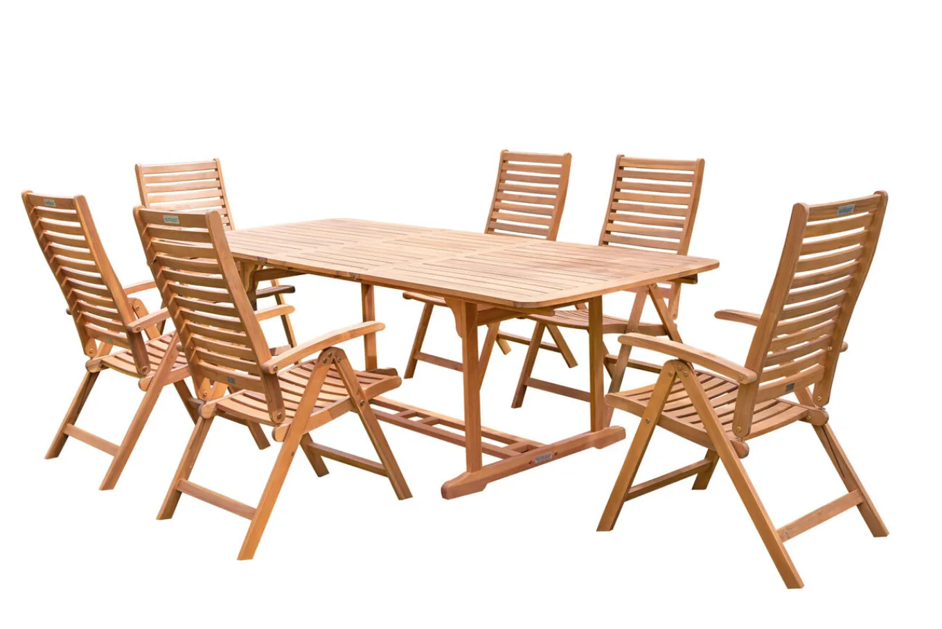 Clearance Garten-Essgruppe, natur, Akazie, Ausziehtisch 150/200 x 90 cm, 6 Klappstühle, klappbar, FSC®-zertifiziertes Produkt Garten-Essgruppen|Akazien-Gartenmöbel