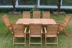 Garten-Essgruppe, natur, Akazie, Ausziehtisch 180/240 x 100 cm, 8 Klappstühle, klappbar, FSC®-zertifiziertes Produkt Garten-Essgruppen|Akazien-Gartenmöbel