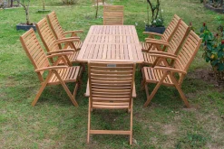 Garten-Essgruppe, natur, Akazie, Ausziehtisch 180/240 x 100 cm, 8 Klappstühle, klappbar, FSC®-zertifiziertes Produkt Garten-Essgruppen|Akazien-Gartenmöbel