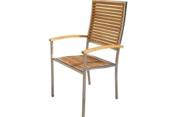 Sale Garten-Essgruppe, natur, Edelstahl/Teak, Esstisch 200 x 90 cm, 6 Stapelstühle, FSC®-zertifiziertes Produkt Garten-Essgruppen|Edelstahl-Gartenmöbel