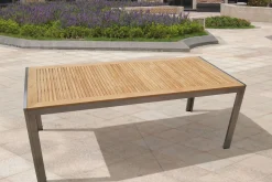 Sale Garten-Essgruppe, natur, Edelstahl/Teak, Esstisch 200 x 90 cm, 6 Stapelstühle, FSC®-zertifiziertes Produkt Garten-Essgruppen|Edelstahl-Gartenmöbel