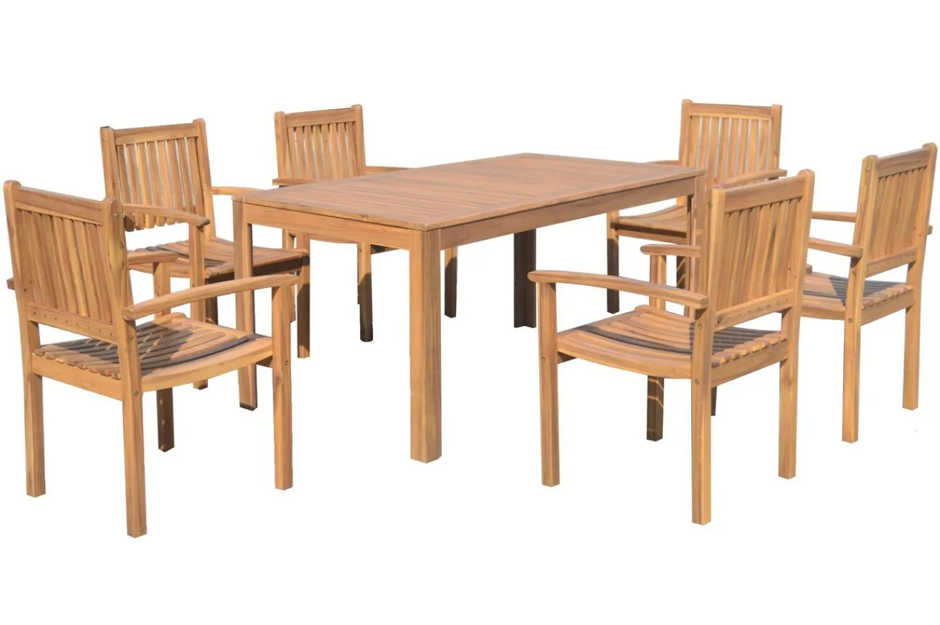 Online Garten-Essgruppe, natur, Akazie, Tisch 160 x 90 cm, 6 Gartenstühle, FSC®-zertifiziertes Produkt Garten-Essgruppen