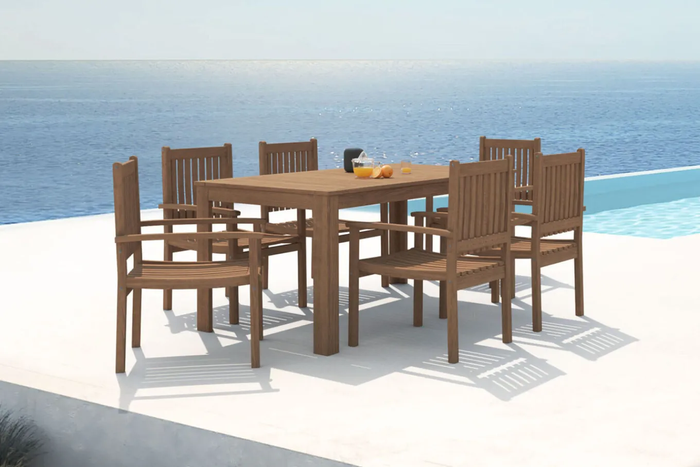 Online Garten-Essgruppe, natur, Akazie, Tisch 160 x 90 cm, 6 Gartenstühle, FSC®-zertifiziertes Produkt Garten-Essgruppen