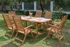 Discount Garten-Essgruppe, natur, Akazie, Ausziehtisch 180/240 x 100 cm, 6 Klappstühle, klappbar, FSC®-zertifiziertes Produkt Garten-Essgruppen|Akazien-Gartenmöbel