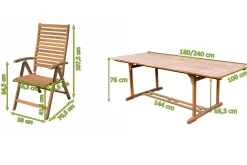 Discount Garten-Essgruppe, natur, Akazie, Ausziehtisch 180/240 x 100 cm, 6 Klappstühle, klappbar, FSC®-zertifiziertes Produkt Garten-Essgruppen|Akazien-Gartenmöbel