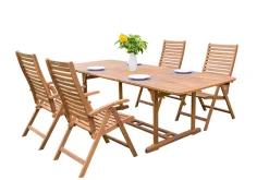 Online Garten-Essgruppe, natur, Akazie, Ausziehtisch 150/200 x 90 cm, 4 Klappstühle, klappbar, FSC®-zertifiziertes Produkt Garten-Essgruppen|Akazien-Gartenmöbel