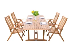 Online Garten-Essgruppe, natur, Akazie, Ausziehtisch 150/200 x 90 cm, 4 Klappstühle, klappbar, FSC®-zertifiziertes Produkt Garten-Essgruppen|Akazien-Gartenmöbel