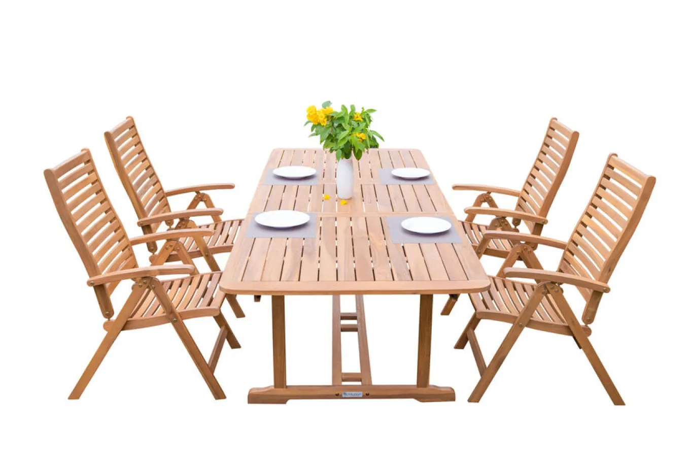 Online Garten-Essgruppe, natur, Akazie, Ausziehtisch 150/200 x 90 cm, 4 Klappstühle, klappbar, FSC®-zertifiziertes Produkt Garten-Essgruppen|Akazien-Gartenmöbel