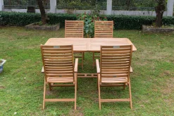 Online Garten-Essgruppe, natur, Akazie, Ausziehtisch 150/200 x 90 cm, 4 Klappstühle, klappbar, FSC®-zertifiziertes Produkt Garten-Essgruppen|Akazien-Gartenmöbel