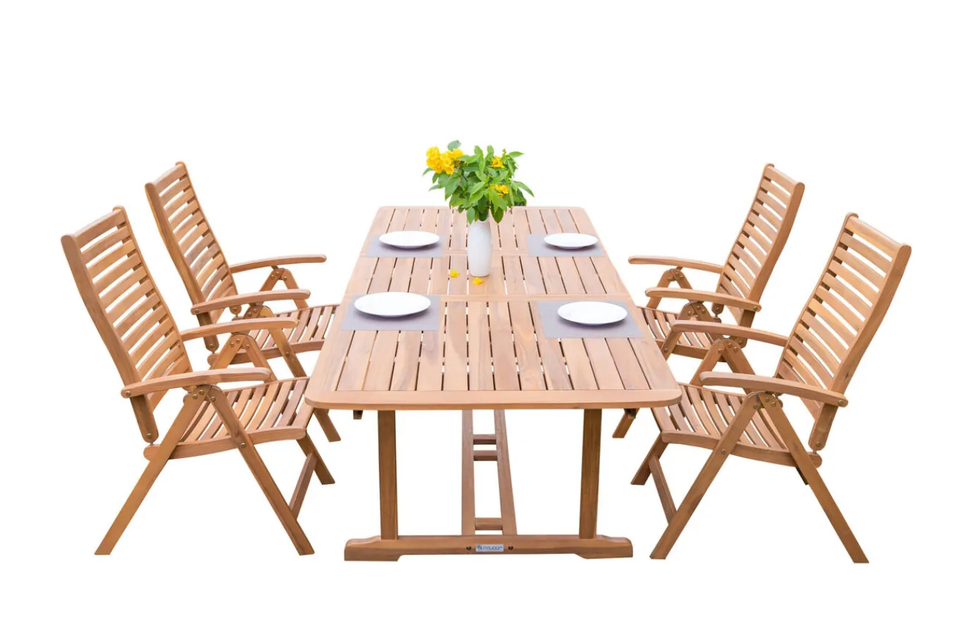 Online Garten-Essgruppe, natur, Akazie, Ausziehtisch 150/200 x 90 cm, 4 Klappstühle, klappbar, FSC®-zertifiziertes Produkt Garten-Essgruppen|Akazien-Gartenmöbel