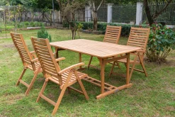 Online Garten-Essgruppe, natur, Akazie, Ausziehtisch 150/200 x 90 cm, 4 Klappstühle, klappbar, FSC®-zertifiziertes Produkt Garten-Essgruppen|Akazien-Gartenmöbel