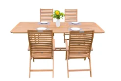 Online Garten-Essgruppe, natur, Akazie, Ausziehtisch 150/200 x 90 cm, 4 Klappstühle, klappbar, FSC®-zertifiziertes Produkt Garten-Essgruppen|Akazien-Gartenmöbel