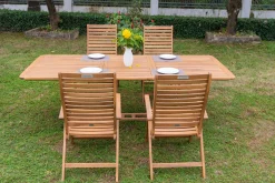 Online Garten-Essgruppe, natur, Akazie, Ausziehtisch 150/200 x 90 cm, 4 Klappstühle, klappbar, FSC®-zertifiziertes Produkt Garten-Essgruppen|Akazien-Gartenmöbel