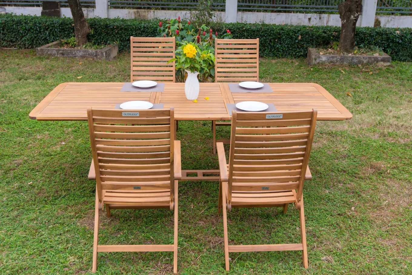 Online Garten-Essgruppe, natur, Akazie, Ausziehtisch 150/200 x 90 cm, 4 Klappstühle, klappbar, FSC®-zertifiziertes Produkt Garten-Essgruppen|Akazien-Gartenmöbel