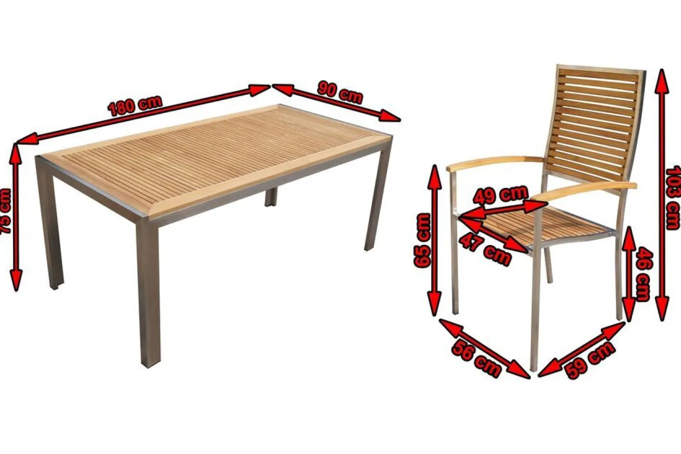 Sale Garten-Essgruppe, natur, Edelstahl/Teak, Esstisch 180x90cm, 6 Hochlehner, FSC®-zertifiziertes Produkt Garten-Essgruppen|Edelstahl-Gartenmöbel