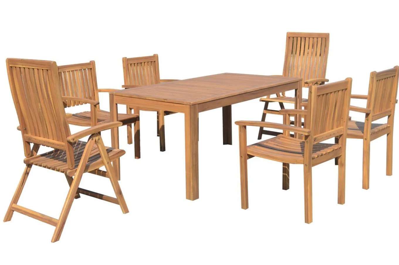 Outlet Garten-Essgruppe, natur, Akazie, Tisch 160 x 90 cm, 4 Stühle, 2 Klappsessel, FSC®-zertifiziertes Produkt Garten-Essgruppen