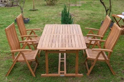 Sale Garten-Essgruppe, natur, Akazie, Ausziehtisch 150/200 x 90 cm, 4 Klappstühle, FSC®-zertifiziertes Produkt Garten-Essgruppen|Akazien-Gartenmöbel