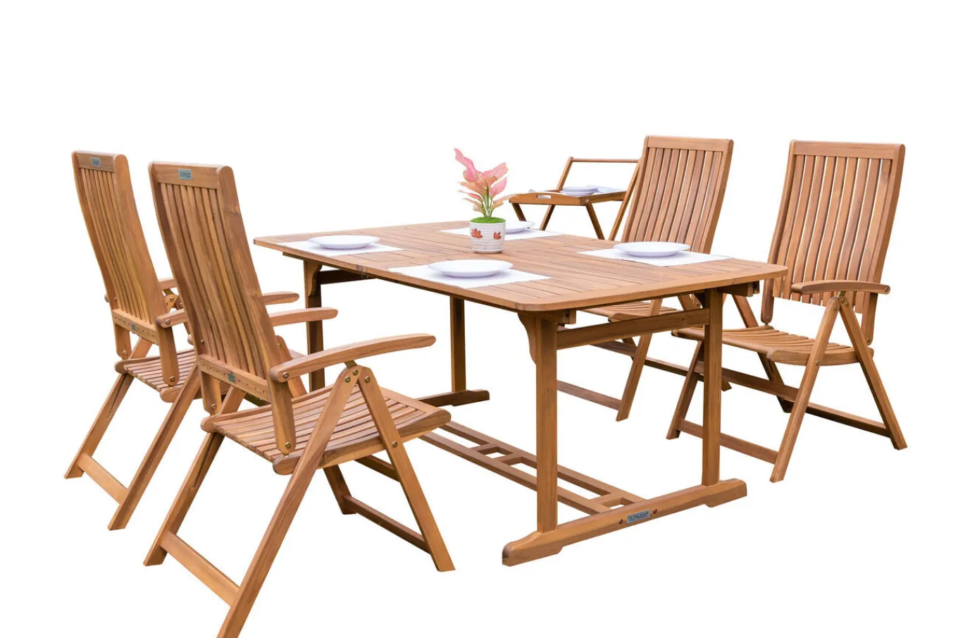 Sale Garten-Essgruppe, natur, Akazie, Ausziehtisch 150/200 x 90 cm, 4 Klappstühle, FSC®-zertifiziertes Produkt Garten-Essgruppen|Akazien-Gartenmöbel