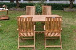 Sale Garten-Essgruppe, natur, Akazie, Ausziehtisch 150/200 x 90 cm, 4 Klappstühle, FSC®-zertifiziertes Produkt Garten-Essgruppen|Akazien-Gartenmöbel