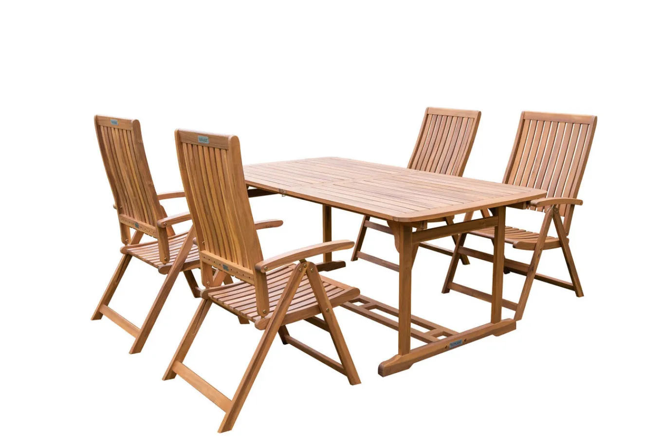 Sale Garten-Essgruppe, natur, Akazie, Ausziehtisch 150/200 x 90 cm, 4 Klappstühle, FSC®-zertifiziertes Produkt Garten-Essgruppen|Akazien-Gartenmöbel