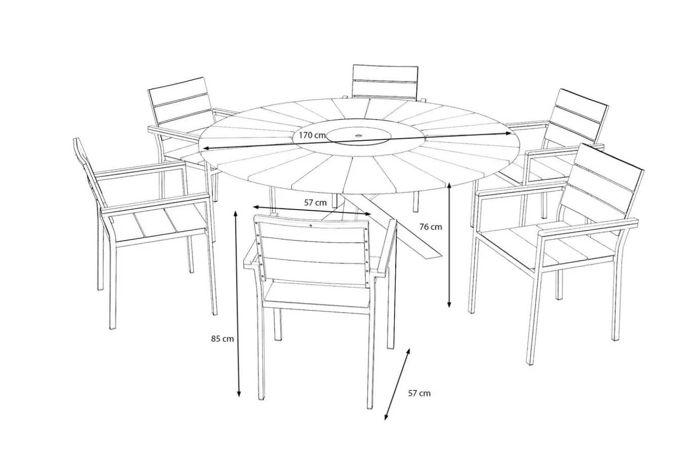 Hot Garten-Essgruppe, natur, Edelstahl/Teak, Ø 170 cm, 6 Stapelsessel, inkl. drehbarer Granitplatte + Eiskühler, FSC®-zertifiziertes Produkt Garten-Essgruppen|Edelstahl-Gartenmöbel