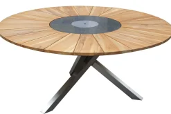 Hot Garten-Essgruppe, natur, Edelstahl/Teak, Ø 170 cm, 6 Stapelsessel, inkl. drehbarer Granitplatte + Eiskühler, FSC®-zertifiziertes Produkt Garten-Essgruppen|Edelstahl-Gartenmöbel