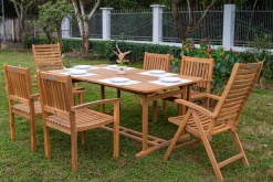 Online Garten-Essgruppe, natur, Akazie, Ausziehtisch 150/200 x 90 cm, 2 Klappstühle, 4 Armlehnensessel, 5-fach verstellbar, FSC®-zertifiziertes Produkt Garten-Essgruppen|Akazien-Gartenmöbel