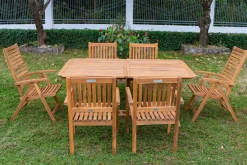 Online Garten-Essgruppe, natur, Akazie, Ausziehtisch 150/200 x 90 cm, 2 Klappstühle, 4 Armlehnensessel, 5-fach verstellbar, FSC®-zertifiziertes Produkt Garten-Essgruppen|Akazien-Gartenmöbel