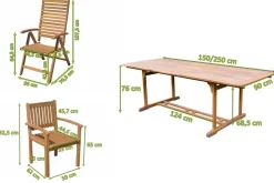 Online Garten-Essgruppe, natur, Akazie, Ausziehtisch 150/200 x 90 cm, 2 Klappstühle, 4 Armlehnensessel, 5-fach verstellbar, FSC®-zertifiziertes Produkt Garten-Essgruppen|Akazien-Gartenmöbel