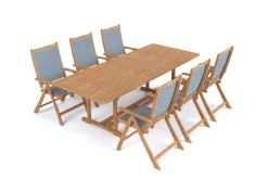 Clearance Garten-Essgruppe, natur/grau, Akazie/Textilene, Ausziehtisch 180/240 x 100 cm, 6 Klappstühle 5-fach, FSC®-zertifiziertes Produkt Garten-Essgruppen|Akazien-Gartenmöbel