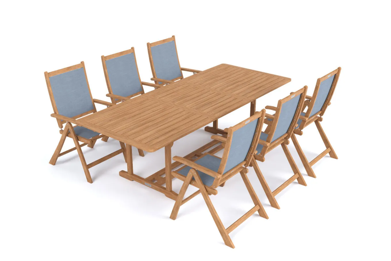 Clearance Garten-Essgruppe, natur/grau, Akazie/Textilene, Ausziehtisch 180/240 x 100 cm, 6 Klappstühle 5-fach, FSC®-zertifiziertes Produkt Garten-Essgruppen|Akazien-Gartenmöbel