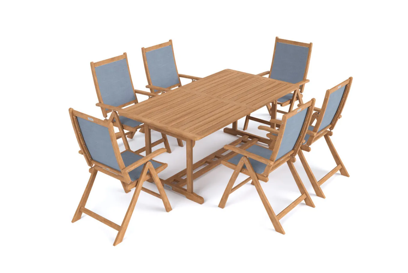 Clearance Garten-Essgruppe, natur/grau, Akazie/Textilene, Ausziehtisch 180/240 x 100 cm, 6 Klappstühle 5-fach, FSC®-zertifiziertes Produkt Garten-Essgruppen|Akazien-Gartenmöbel