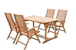 Clearance Garten-Essgruppe, natur, Akazie, Ausziehtisch 180/240 x 100 cm, 4 Klappstühle, klappbar, FSC®-zertifiziertes Produkt Garten-Essgruppen|Akazien-Gartenmöbel