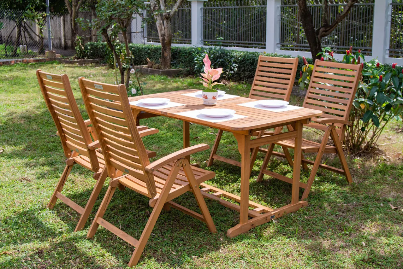 Clearance Garten-Essgruppe, natur, Akazie, Ausziehtisch 180/240 x 100 cm, 4 Klappstühle, klappbar, FSC®-zertifiziertes Produkt Garten-Essgruppen|Akazien-Gartenmöbel