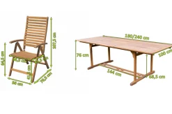 Clearance Garten-Essgruppe, natur, Akazie, Ausziehtisch 180/240 x 100 cm, 4 Klappstühle, klappbar, FSC®-zertifiziertes Produkt Garten-Essgruppen|Akazien-Gartenmöbel