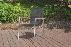 Sale Garten-Essgruppe, natur/anthrazit, Edelstahl/Textilene/Teak, Tisch 200x90cm, 6 Diningsessel Garten-Essgruppen|Edelstahl-Gartenmöbel