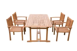 Sale Garten-Essgruppe, natur, Akazie, Ausziehtisch 150/200 x 90 cm, 4 Armlehnensessel, FSC®-zertifiziertes Produkt Garten-Essgruppen|Akazien-Gartenmöbel