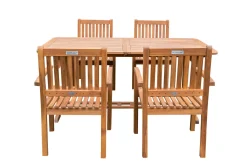 Sale Garten-Essgruppe, natur, Akazie, Ausziehtisch 150/200 x 90 cm, 4 Armlehnensessel, FSC®-zertifiziertes Produkt Garten-Essgruppen|Akazien-Gartenmöbel
