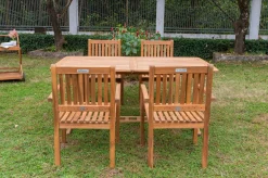 Sale Garten-Essgruppe, natur, Akazie, Ausziehtisch 150/200 x 90 cm, 4 Armlehnensessel, FSC®-zertifiziertes Produkt Garten-Essgruppen|Akazien-Gartenmöbel